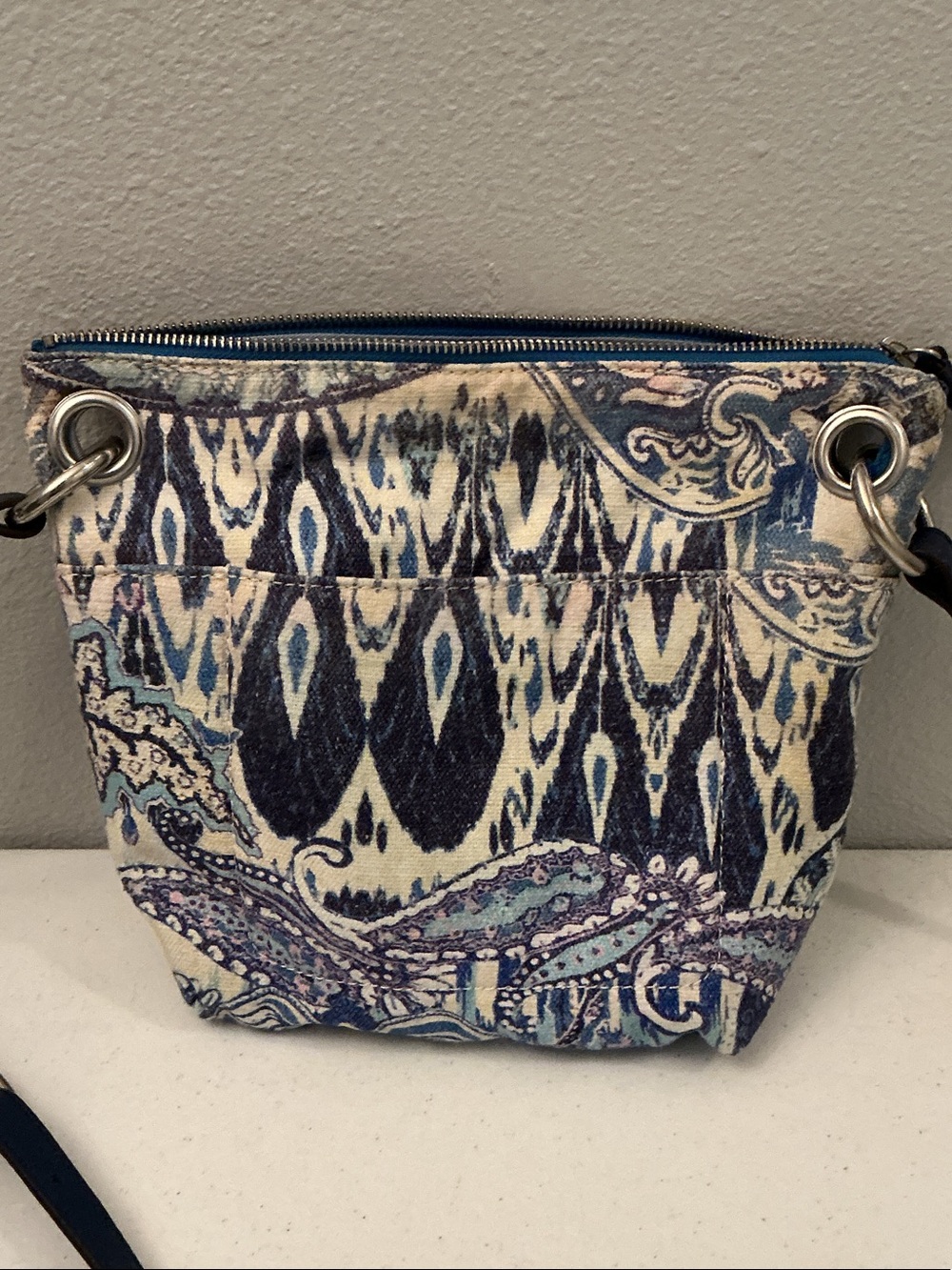 Chico's Blue Cream Patterned Crossbody Bag
